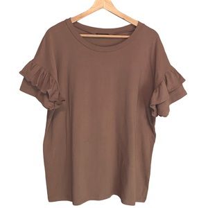 Caralase Tan Ruffle Sleeved T Shirt Size Large